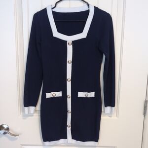 SHEIN Navy and White Women's Sweater Dress